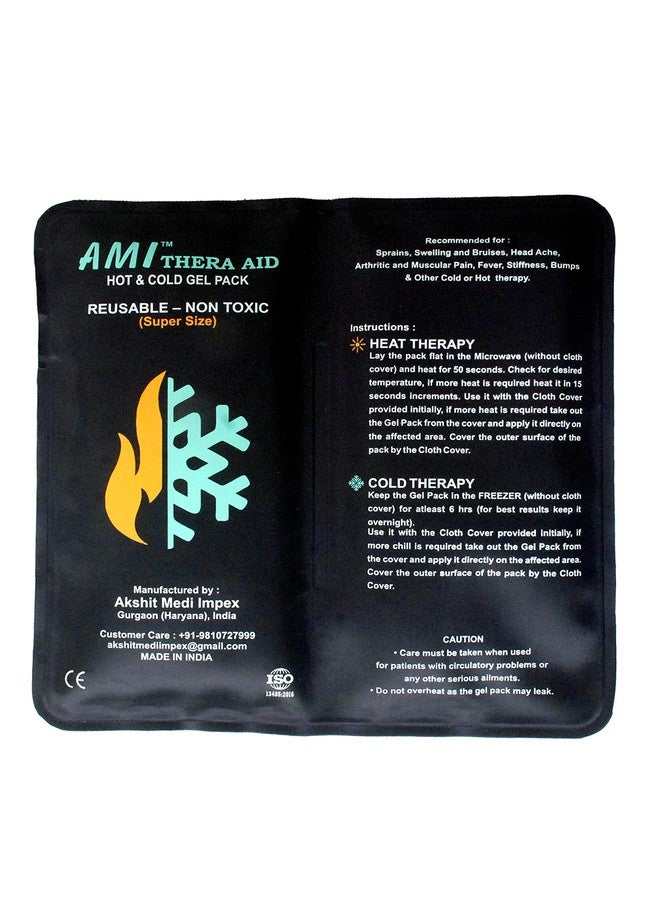 AMI Thera Aid Hot & Cold Gel Pack Super Size 11x11 inch Reusable Soft Foldable CE ISO Certified with cover and elastic belt for Multiple Therapies (Blue/Navy Blue) - Image 1