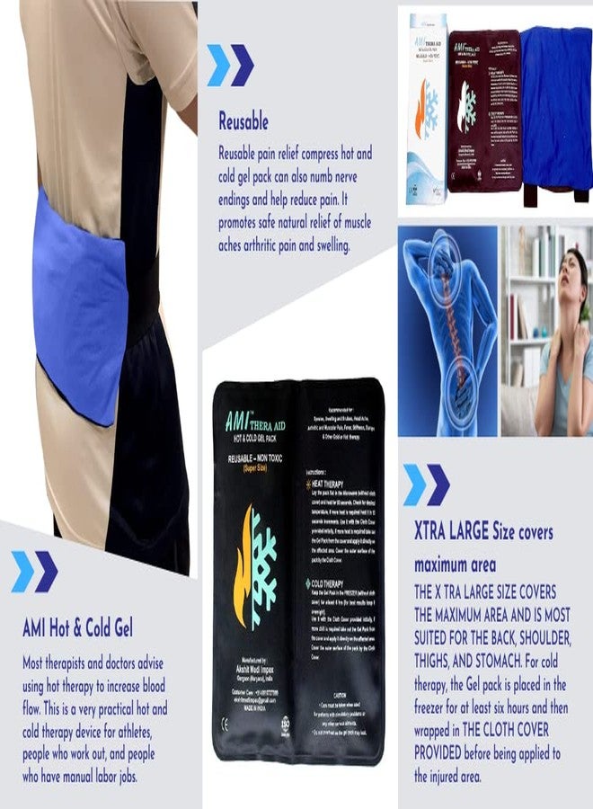 AMI Thera Aid Hot & Cold Gel Pack Super Size 11x11 inch Reusable Soft Foldable CE ISO Certified with cover and elastic belt for Multiple Therapies (Blue/Navy Blue) - Image 4