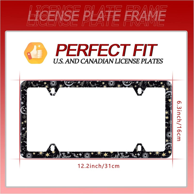 UNINDREM 2pcs Galaxy Moon and Stars License Plate Frame - Stainless Steel Auto Parts Decoration - Image 4