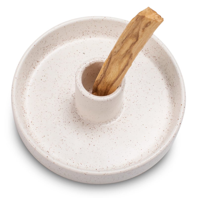 Palo Santo Holder Ceramic Incense Holder for Palo Santo Sticks Scent Wood Stand and Ash Catcher Simple Sturdy and Well Made Incense Burner Cozy Speckled White