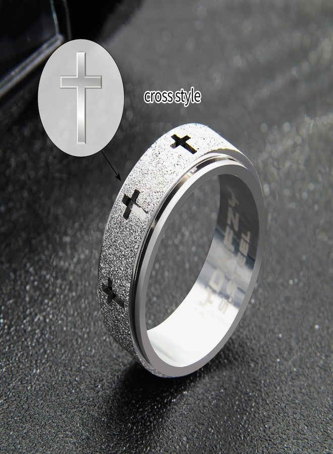 SYDNFZY Anxiety Spinner Ring for Men - Stainless Steel Fidget Spinner Ring, Band Cross Thumb Roating Rings for Stress Relief 8mm Anxiety Relieve Fidget Toys for Adults Ring Size 6 7 8 9 10 11, 10 - Image 5