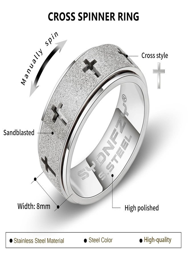 SYDNFZY Anxiety Spinner Ring for Men - Stainless Steel Fidget Spinner Ring, Band Cross Thumb Roating Rings for Stress Relief 8mm Anxiety Relieve Fidget Toys for Adults Ring Size 6 7 8 9 10 11, 10 - Image 2