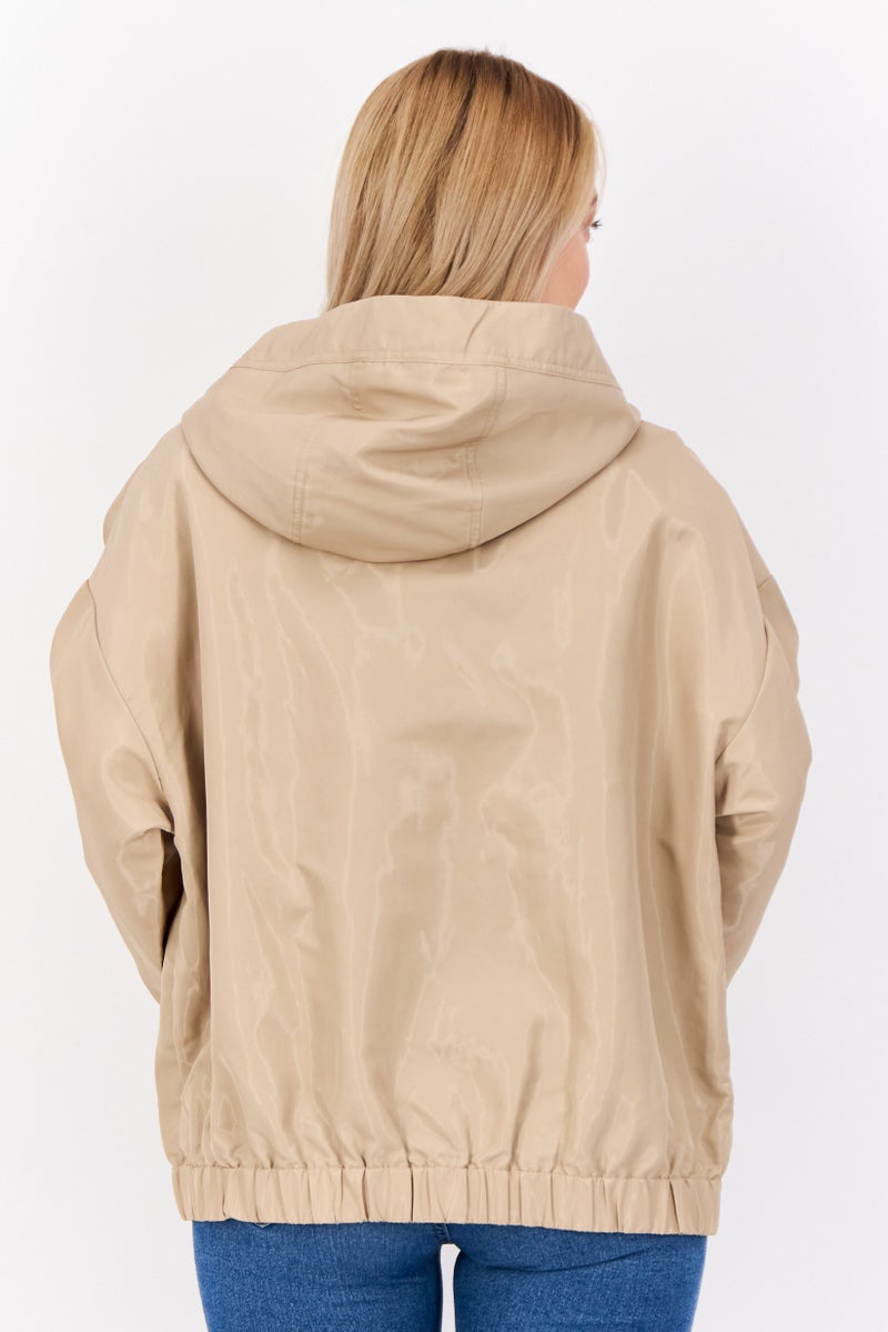 GEOX Women Brand Logo Parka jacket, Beige - Image 3
