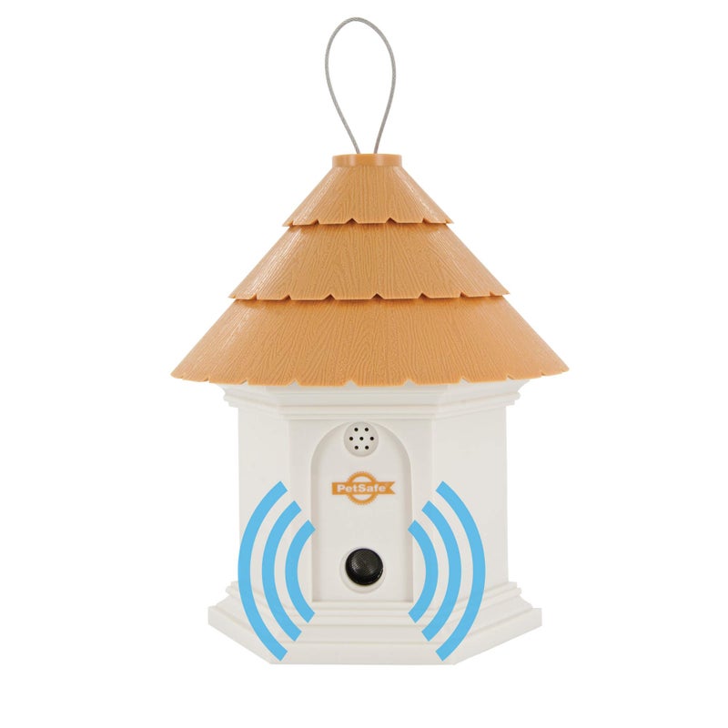 PetSafe Deluxe Outdoor Ultrasonic Bark Control Elite No Barking Deterrent for All Dog Sizes Up to 14 Acre 50 ft Coverage Weatherproof Timer for Scheduled Activation Bird House Design