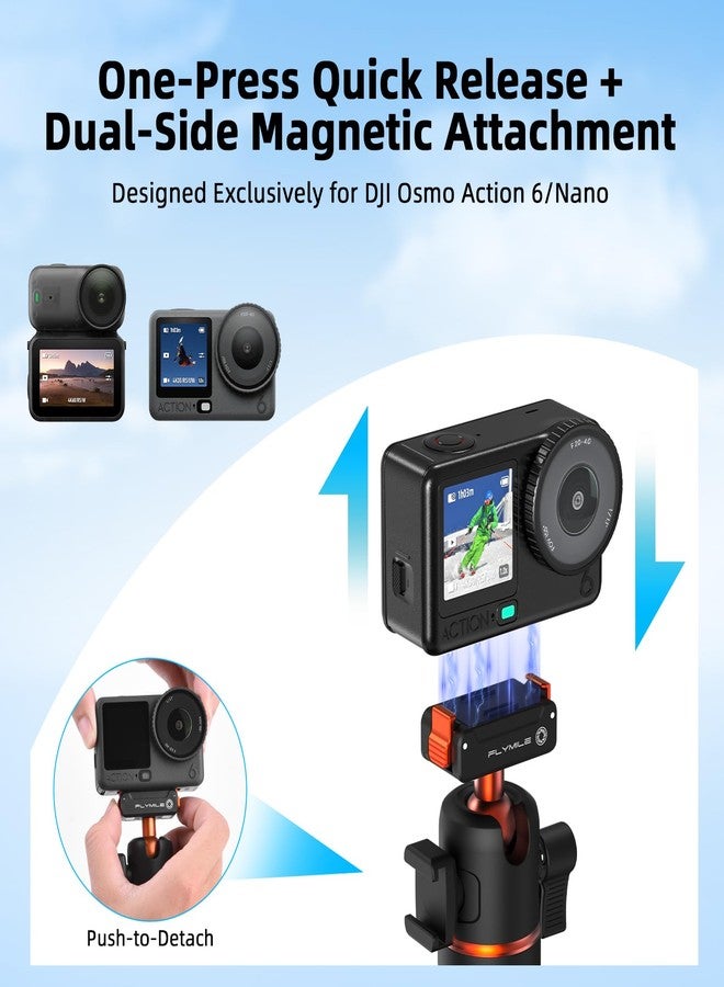 Flymile 21" Action 6 Camera Tripod, Magnetic Quick Release Adapter Selfie Stick Extended Pole Handle Grip with 360° Ball Head & Cold Shoe Mount, Mini Table Desk Tripod for DJI Osmo Nano Accessories - Image 2