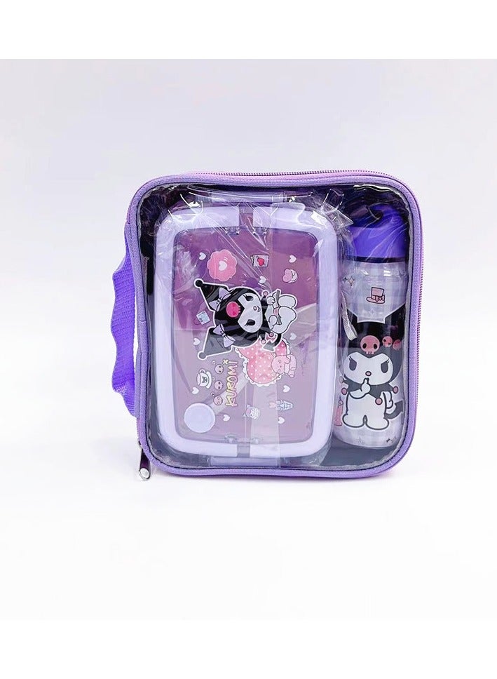 Kulomi Sanli Children's Plastic Lunch Box Set Children's Kettle Set Children's Straw Kettle Water Cup Three-grid Lunch Box (Lunch Box 800ML Kettle 350ML) - Image 1