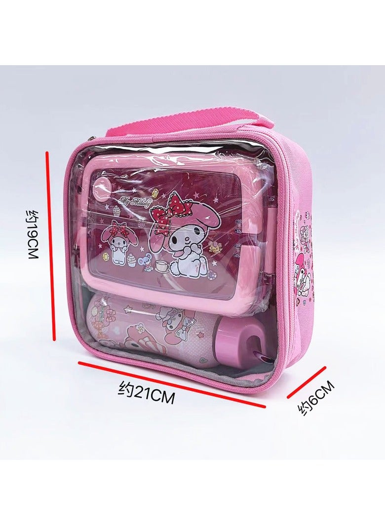 Kulomi Sanli Children's Plastic Lunch Box Set Children's Kettle Set Children's Straw Kettle Water Cup Three-grid Lunch Box (Lunch Box 800ML Kettle 350ML) - Image 2