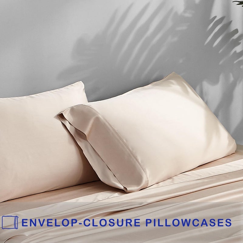 ACCURATEX Cooling Pillow Cases Queen Size Set of 2,Rayon Derived from Bamboo, Soft Breathable Pillow Case with Envelop Closure, Silky Pillowcase for Hair and Skin, Sand,20x30 inches - Image 4