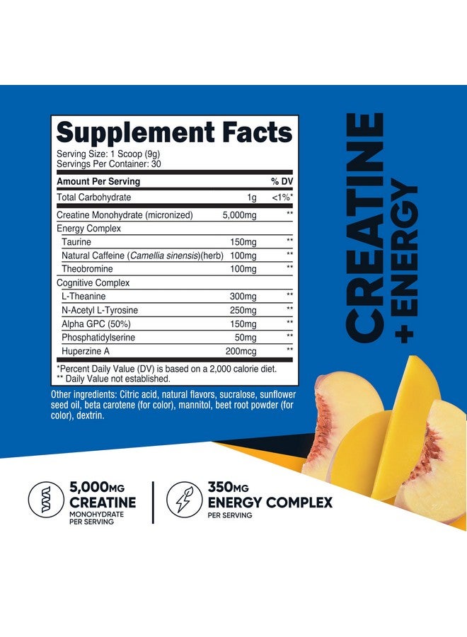 Nutricost Creatine + Energy 30 Servings (Peach Mango Flavored) - 5,000mg Creatine Monohydrate + 350mg Energy Complex Per Serving - Image 2