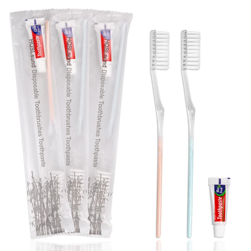 HQSLsund 60 Pack Disposable Toothbrushes with Toothpaste Individually Wrapped 2colors