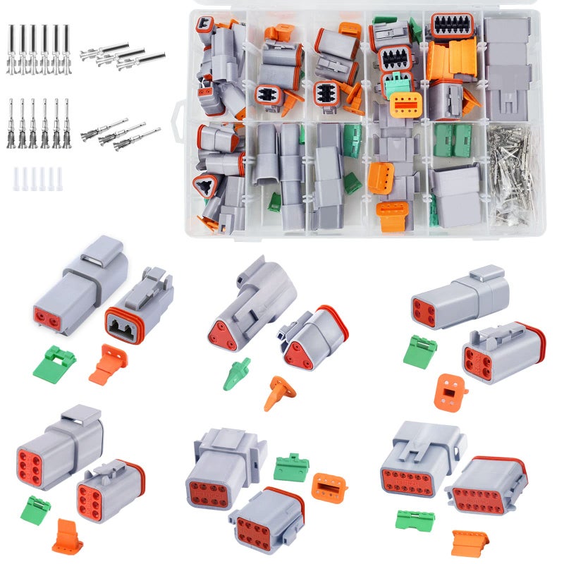 Cedolio 194 PCS Deutsch Connector Kit 2 Pairs2 3 4 6 8 12 Pin Grey Waterproof Electrical Connector with Stamped Contacts and Seal Plugs for Truck OffRoad Vehicles Agriculture Motorcycle Wiring - Image 2