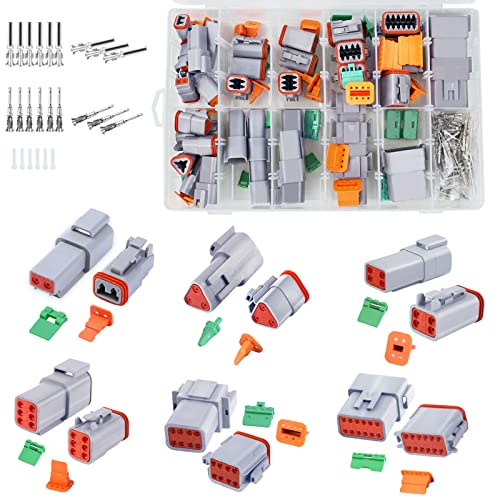 Cedolio 194 PCS Deutsch Connector Kit 2 Pairs2 3 4 6 8 12 Pin Grey Waterproof Electrical Connector with Stamped Contacts and Seal Plugs for Truck OffRoad Vehicles Agriculture Motorcycle Wiring - Image 1