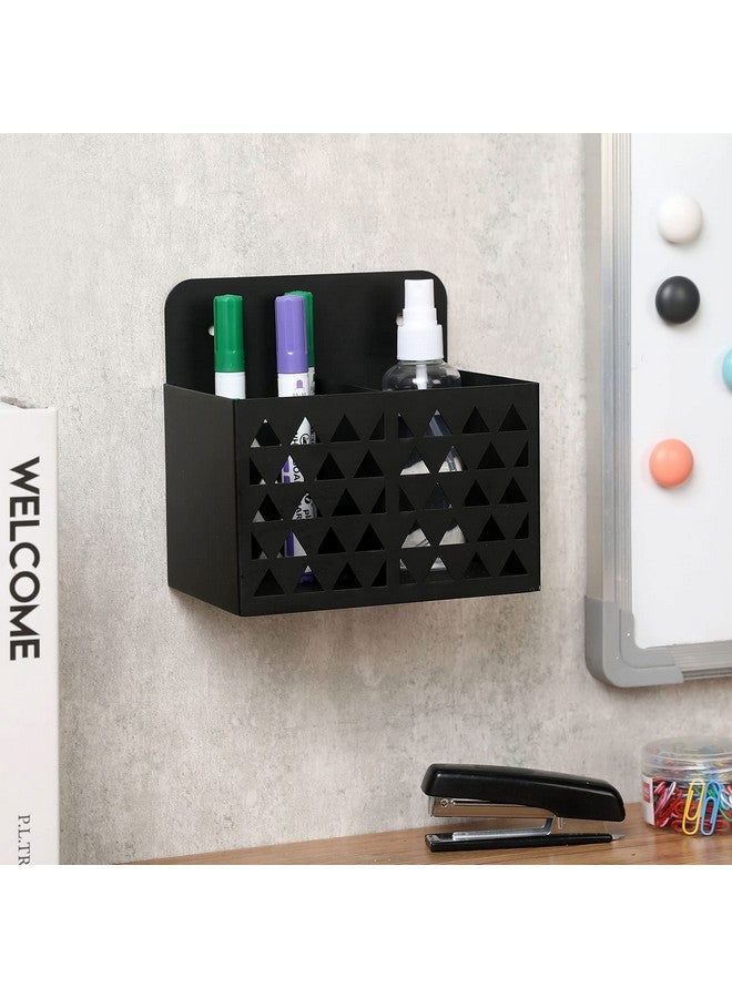 MyGift Wall Mounted Modern Black Metal Dry Erase Marker Holder With Triangle Cutout Design, 2 Compartment Office Supplies Storage Bin Organizer, Desktop Pen Pencil Holder - Image 2