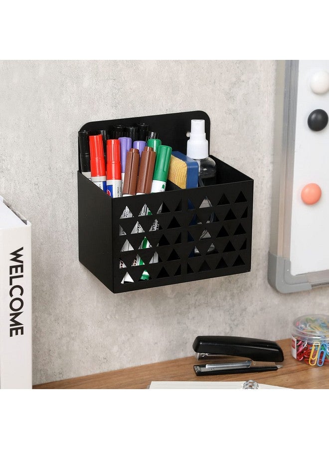 MyGift Wall Mounted Modern Black Metal Dry Erase Marker Holder With Triangle Cutout Design, 2 Compartment Office Supplies Storage Bin Organizer, Desktop Pen Pencil Holder - Image 4