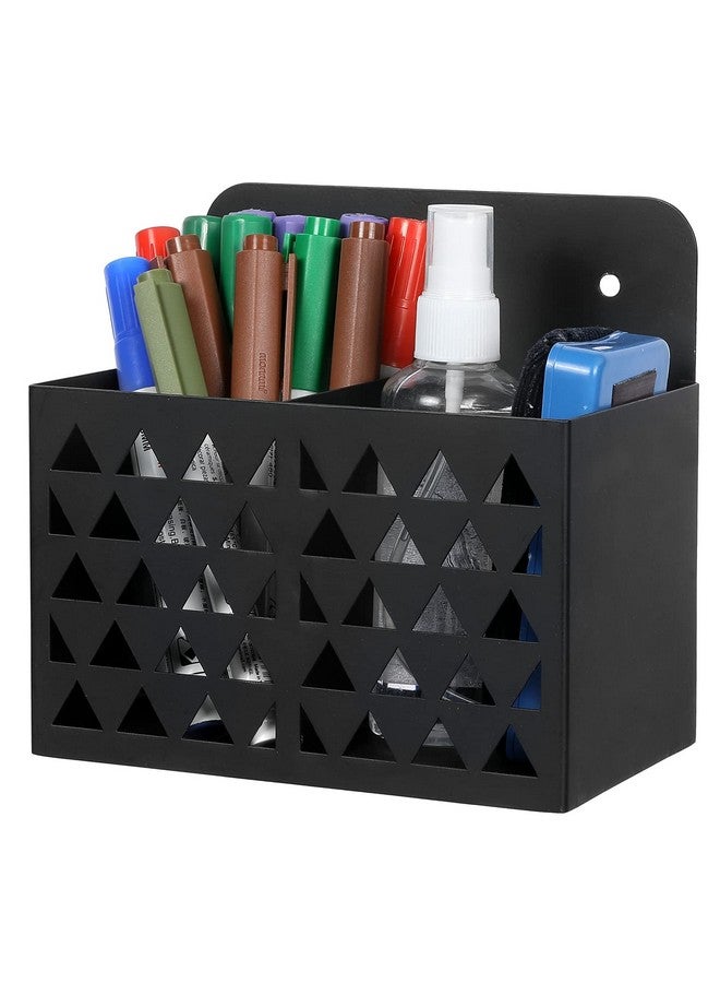 MyGift Wall Mounted Modern Black Metal Dry Erase Marker Holder With Triangle Cutout Design, 2 Compartment Office Supplies Storage Bin Organizer, Desktop Pen Pencil Holder - Image 1