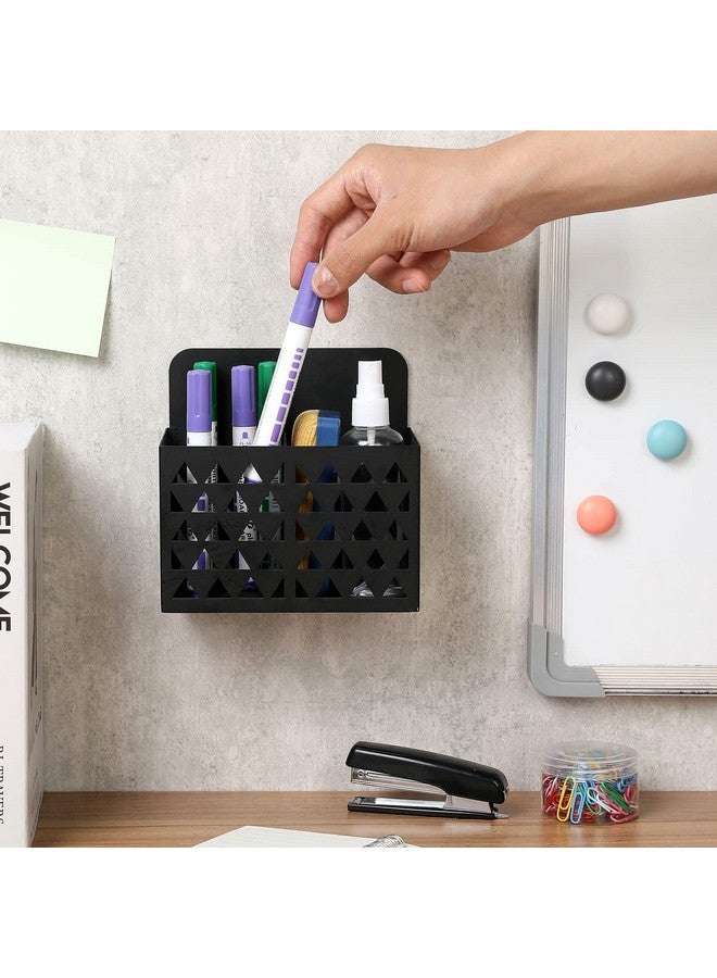 MyGift Wall Mounted Modern Black Metal Dry Erase Marker Holder With Triangle Cutout Design, 2 Compartment Office Supplies Storage Bin Organizer, Desktop Pen Pencil Holder - Image 3