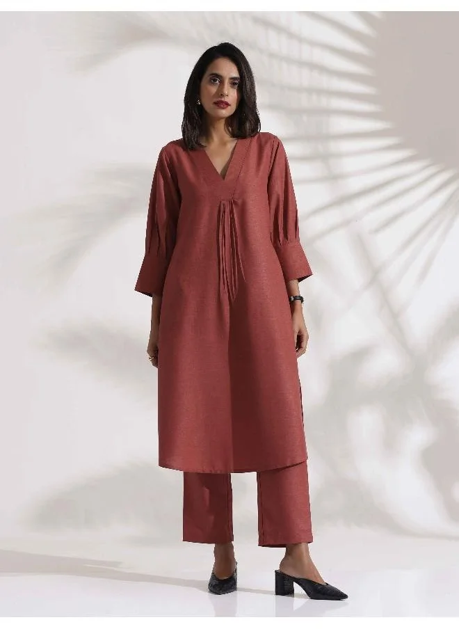 ترو برونز trueBrowns Pink Slub Kurta Set