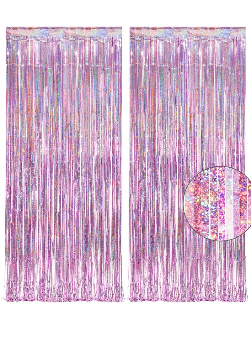 SYOSI Tinsel Curtain Party Backdrop, Pink Glitter Foil Fringe Lilac Decor Streamers for Birthday Girl Princess Bachelorette Euphoria Theme Decorations 2 Pcs - Image 1