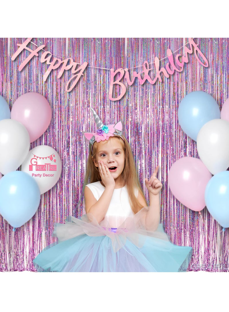 SYOSI Tinsel Curtain Party Backdrop, Pink Glitter Foil Fringe Lilac Decor Streamers for Birthday Girl Princess Bachelorette Euphoria Theme Decorations 2 Pcs - Image 2