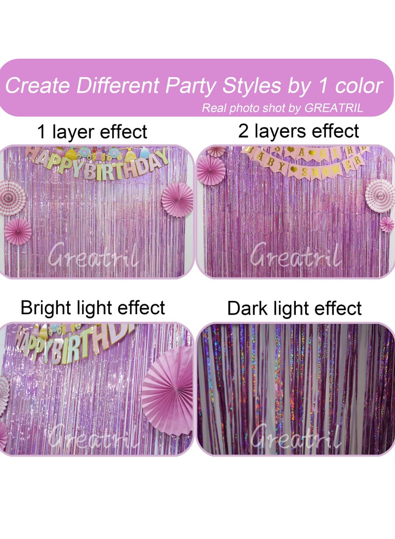 SYOSI Tinsel Curtain Party Backdrop, Pink Glitter Foil Fringe Lilac Decor Streamers for Birthday Girl Princess Bachelorette Euphoria Theme Decorations 2 Pcs - Image 5