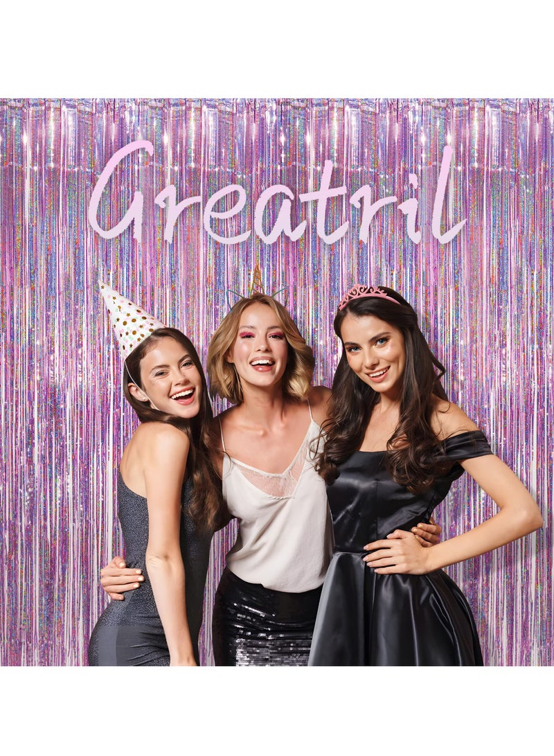 SYOSI Tinsel Curtain Party Backdrop, Pink Glitter Foil Fringe Lilac Decor Streamers for Birthday Girl Princess Bachelorette Euphoria Theme Decorations 2 Pcs - Image 4