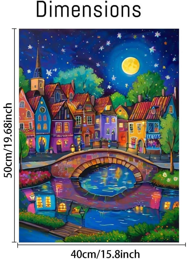 ChicAbode Paint by Numbers Kit for Adults – Colorful Night Town with Bridge and River, 40x50cm DIY Acrylic Painting on Canvas with Assembly Wooden Frame for Home Wall Art Decoration - Image 2