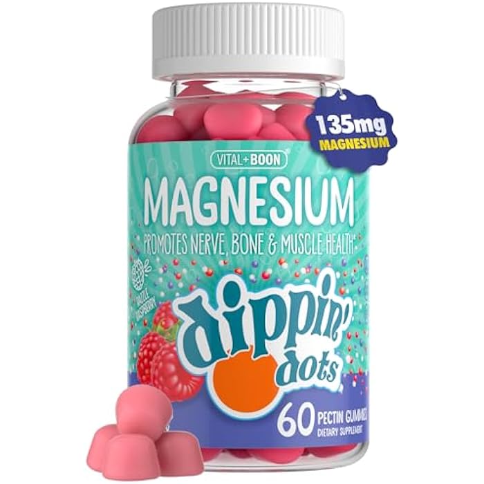 Vital+Boon Dippin' Dots Magnesium Gummies for Women, Men & Kids – Razzle Raspberry – Magnesium Citrate Gummies with No Artificial Colors or Flavors – Vegan Friendly Calm Nerve Bone & Muscle Supplement (60 Count) - Image 1