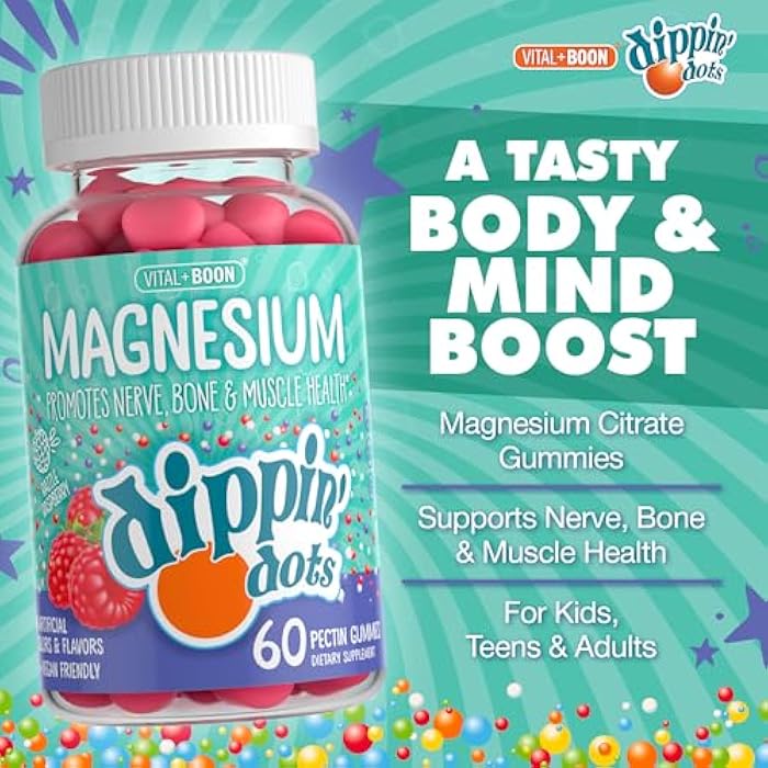 Vital+Boon Dippin' Dots Magnesium Gummies for Women, Men & Kids – Razzle Raspberry – Magnesium Citrate Gummies with No Artificial Colors or Flavors – Vegan Friendly Calm Nerve Bone & Muscle Supplement (60 Count) - Image 2