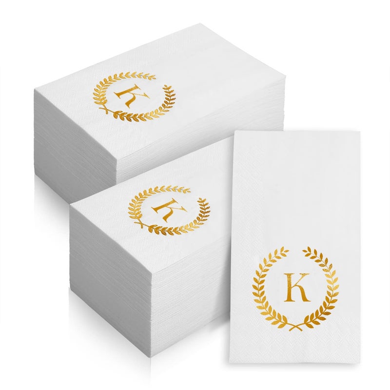 Datyiiha 200 Pack Monogrammed Disposable Napkins Gold Foil Letter K Guest Napkins Initial Disposable Hand Paper Towels for Wedding Engagement Baby Shower Party Home Kitchen Bathroom Dinner Decorative Towels  - Image 1