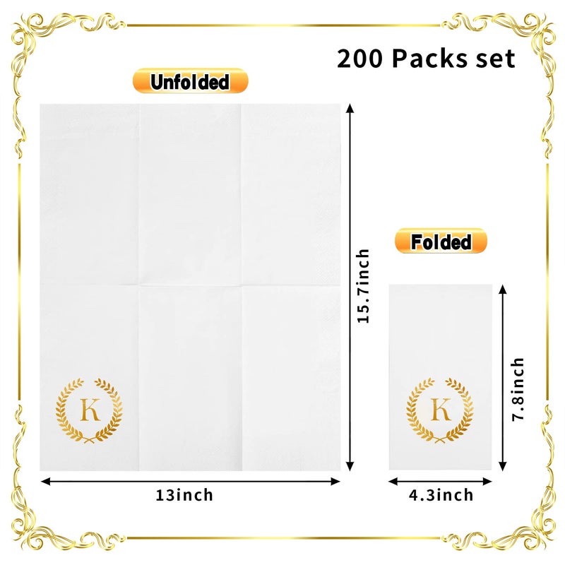 Datyiiha 200 Pack Monogrammed Disposable Napkins Gold Foil Letter K Guest Napkins Initial Disposable Hand Paper Towels for Wedding Engagement Baby Shower Party Home Kitchen Bathroom Dinner Decorative Towels  - Image 2