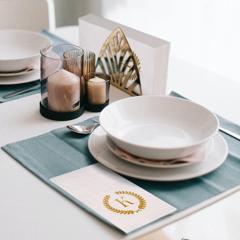 Datyiiha 200 Pack Monogrammed Disposable Napkins Gold Foil Letter K Guest Napkins Initial Disposable Hand Paper Towels for Wedding Engagement Baby Shower Party Home Kitchen Bathroom Dinner Decorative Towels  - Image 5