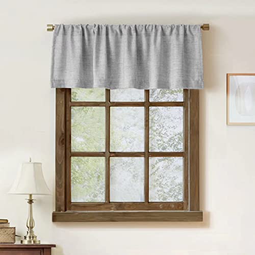 Oindec 2 Pack Faux Linen Valance for Windows Kitchen Living Room Valances Rod Pocket Farmhouse Country Rustic Bathroom Small Window Treatment (54x15 inch, Grey) - Image 1