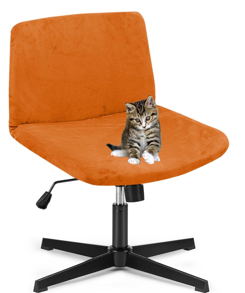 Deisy Dee Velvet Cross Legged Office Chair Covers Upgrade Your Armless Wide Seat Computer Task Chair with Soft and Vibrant Velvet Stretch Covers Transform Your Workspace in Minutes Dull Orange