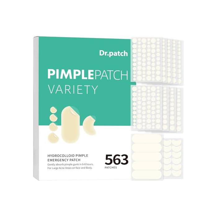 563 Count Pimple Patches - Hydrocolloid Acne Patches for Face & Body, Invisible Thin, Large & Small Sizes for Whiteheads, Zits & Breakouts (Dots, Strip, Contoured 6 Sizes)