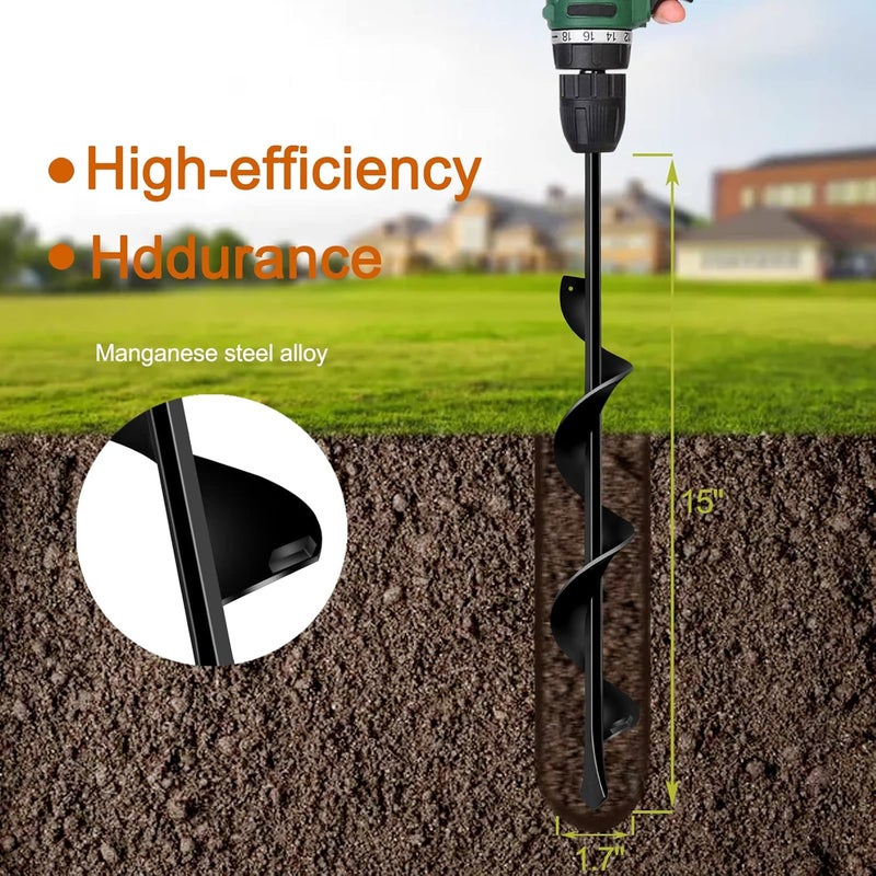 Longrun Auger Drill Bit for Planting-1.7"x15" Planting Auger, Garden Spiral Hole Drill Bulb Planter Tool for Planting, Bedding Plants, Flowers, Umbrella Holes - 3/8 Inch Hex Drive Drill Augers - Image 3