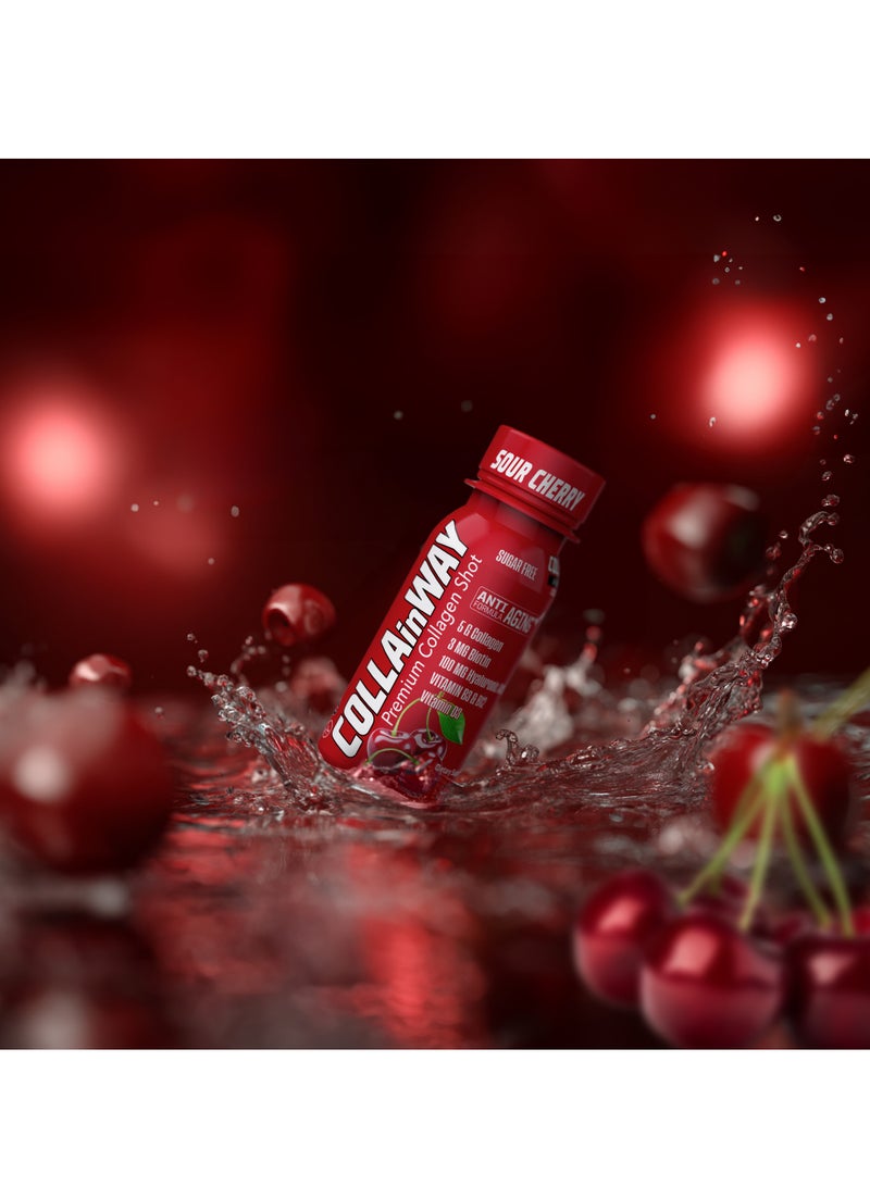 COLLAinWay Premium Collagen Shot Sour Cherry– Sugar Free, Anti-Aging Drink with 6g Collagen, 8mg Biotin, Hyaluronic Acid, Vitamin D3, B6 & B12 – Beauty & Wellness Supplement – 12x77ml  - Image 5