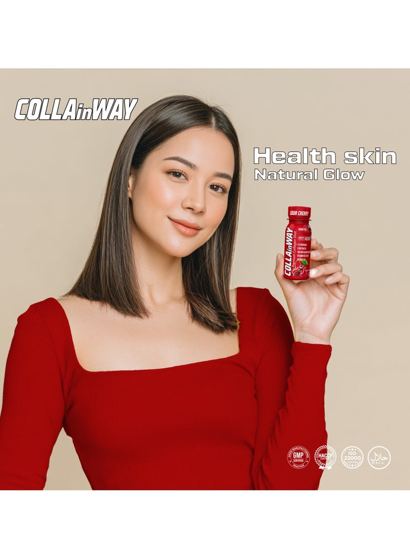 COLLAinWay Premium Collagen Shot Sour Cherry– Sugar Free, Anti-Aging Drink with 6g Collagen, 8mg Biotin, Hyaluronic Acid, Vitamin D3, B6 & B12 – Beauty & Wellness Supplement – 12x77ml  - Image 2