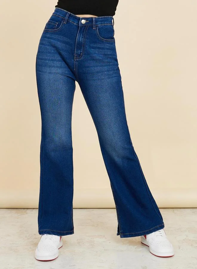 Styli High Waist Boot Cut Jeans with Side Slits