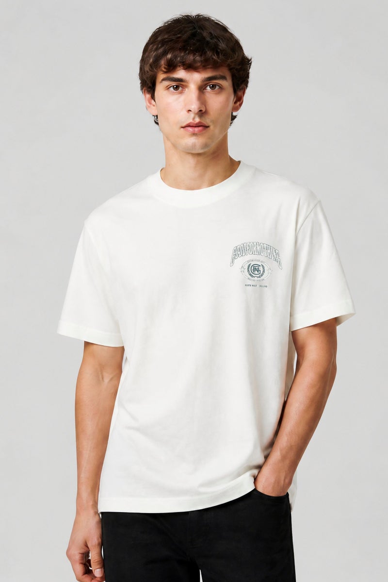 GOOD FOR NOTHING Men Crew Neck Short Sleeve Brand Logo T-Shirt, White - Image 1