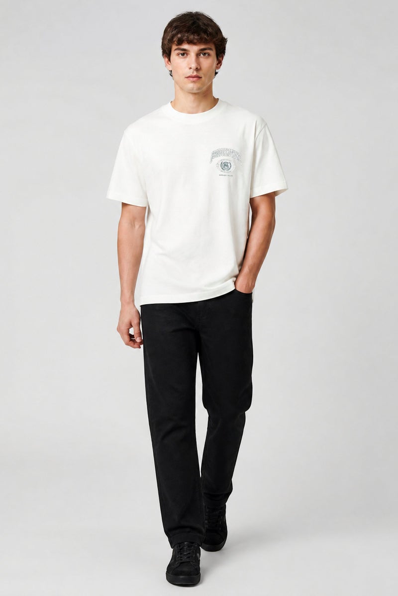 GOOD FOR NOTHING Men Crew Neck Short Sleeve Brand Logo T-Shirt, White - Image 3