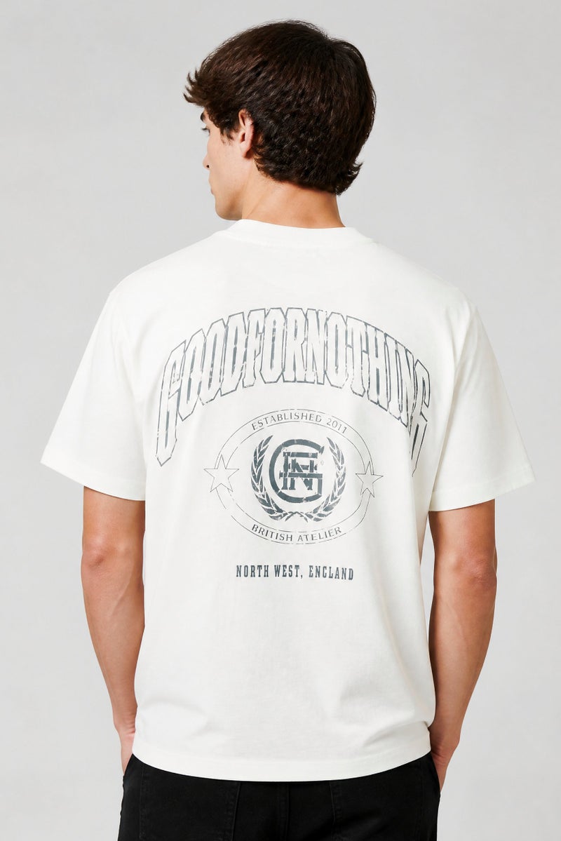 GOOD FOR NOTHING Men Crew Neck Short Sleeve Brand Logo T-Shirt, White - Image 5