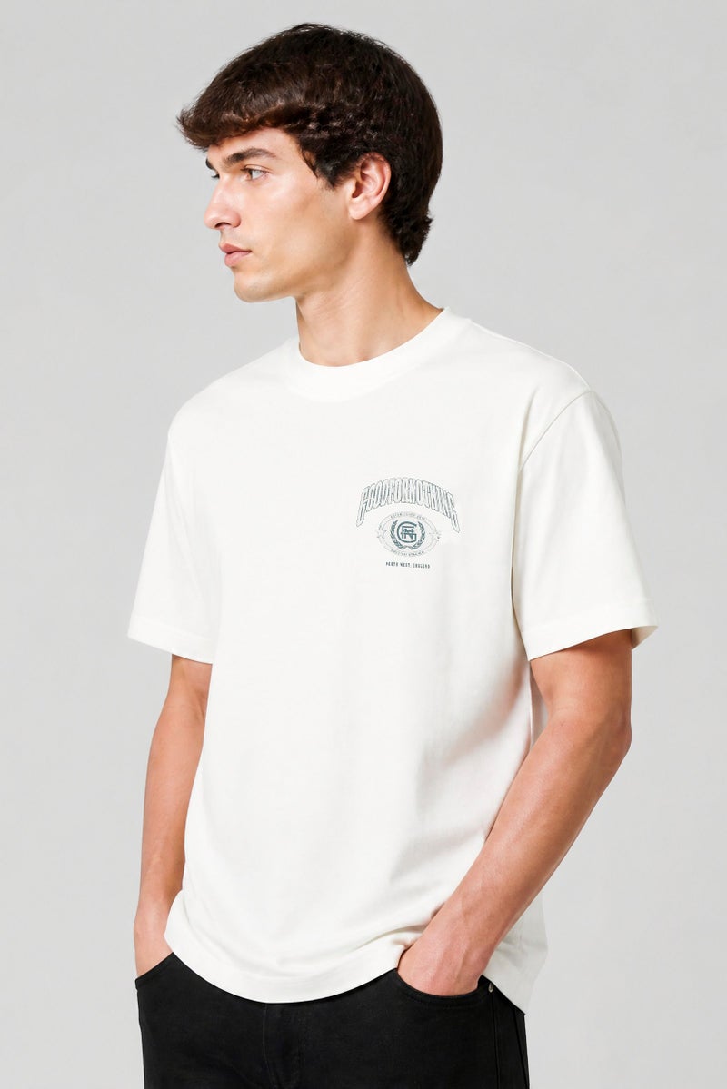 GOOD FOR NOTHING Men Crew Neck Short Sleeve Brand Logo T-Shirt, White - Image 4