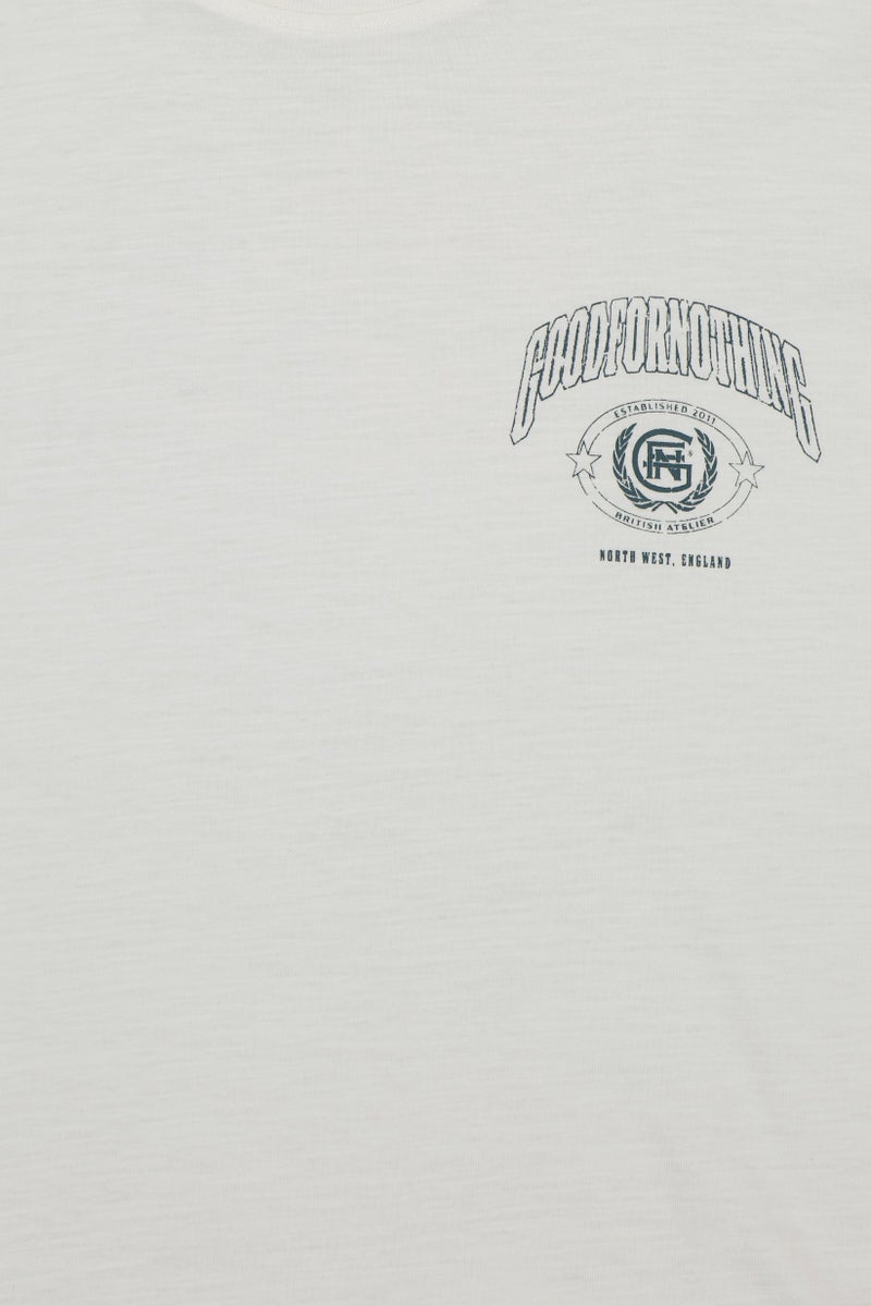 GOOD FOR NOTHING Men Crew Neck Short Sleeve Brand Logo T-Shirt, White - Image 2