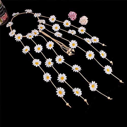 YAXAMING Flower Headband Hippie Sunflower Hairband Floral Crown Bohemian Hair Bands Women Girls Boho Hair Hoop Headdress Headwear Headpiece Party Decoration Cosplay Costume Cute Handmade Hair Accessories Beige - Image 5