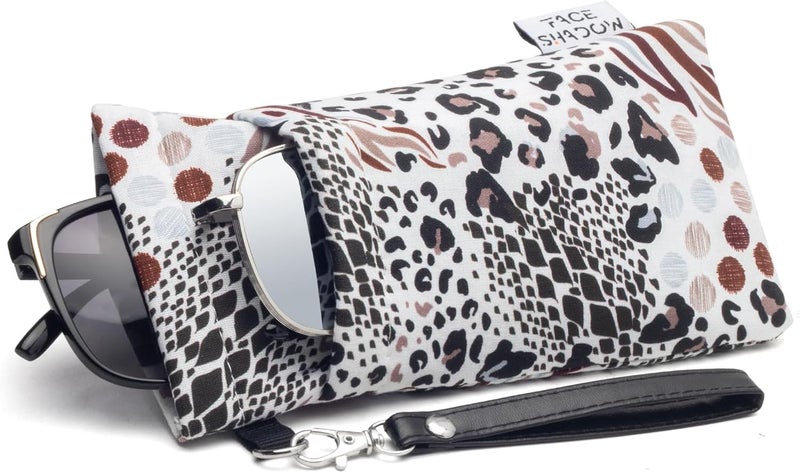 Face Shadow Double Glasses Case Soft Eyeglass Case For Women Men Squeeze Top Sunglasses Case With Cleaning Cloth - Image 1