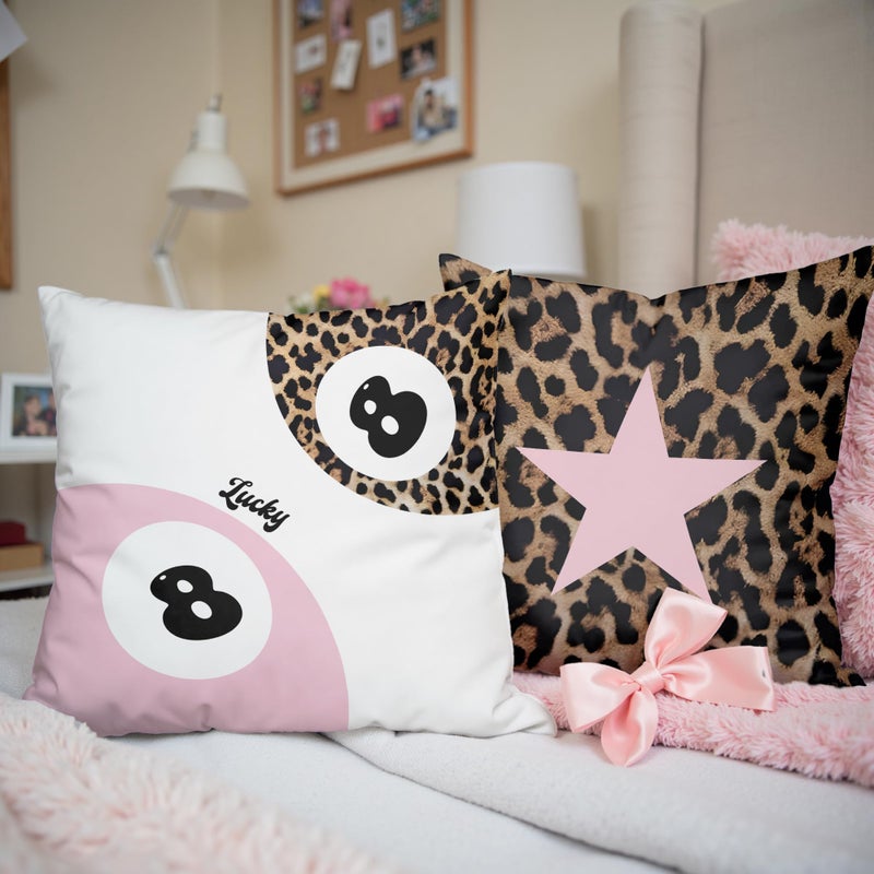 GTYNU Trendy Funky Cheetah Pink Y2K Luck 8 Ball Pillow Covers 18x18 Set of 2,Cheetah Leopard Lover Gifts for Women,Coquette Preppy Pillow Covers for Girls Room Dorm Apartment Decor - Image 4