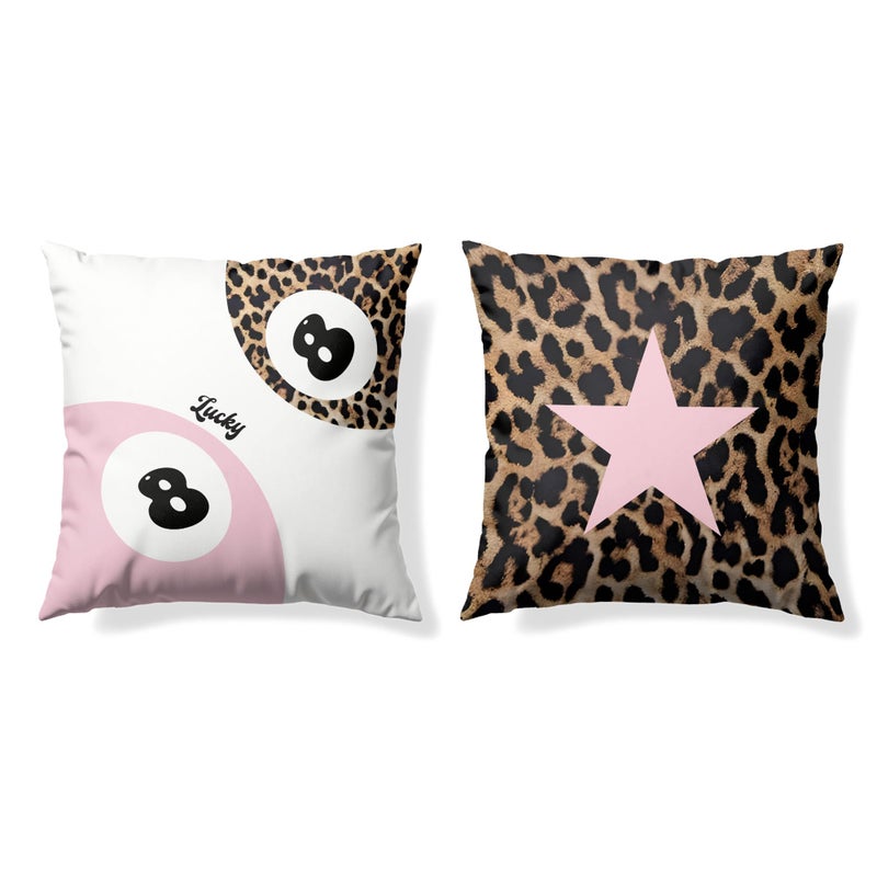 GTYNU Trendy Funky Cheetah Pink Y2K Luck 8 Ball Pillow Covers 18x18 Set of 2,Cheetah Leopard Lover Gifts for Women,Coquette Preppy Pillow Covers for Girls Room Dorm Apartment Decor - Image 1