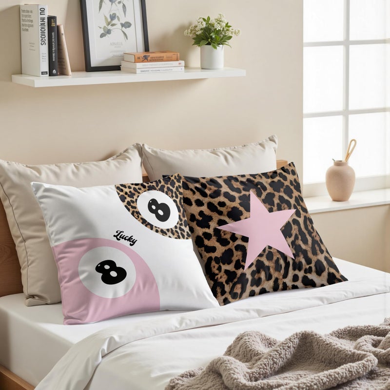 GTYNU Trendy Funky Cheetah Pink Y2K Luck 8 Ball Pillow Covers 18x18 Set of 2,Cheetah Leopard Lover Gifts for Women,Coquette Preppy Pillow Covers for Girls Room Dorm Apartment Decor - Image 5