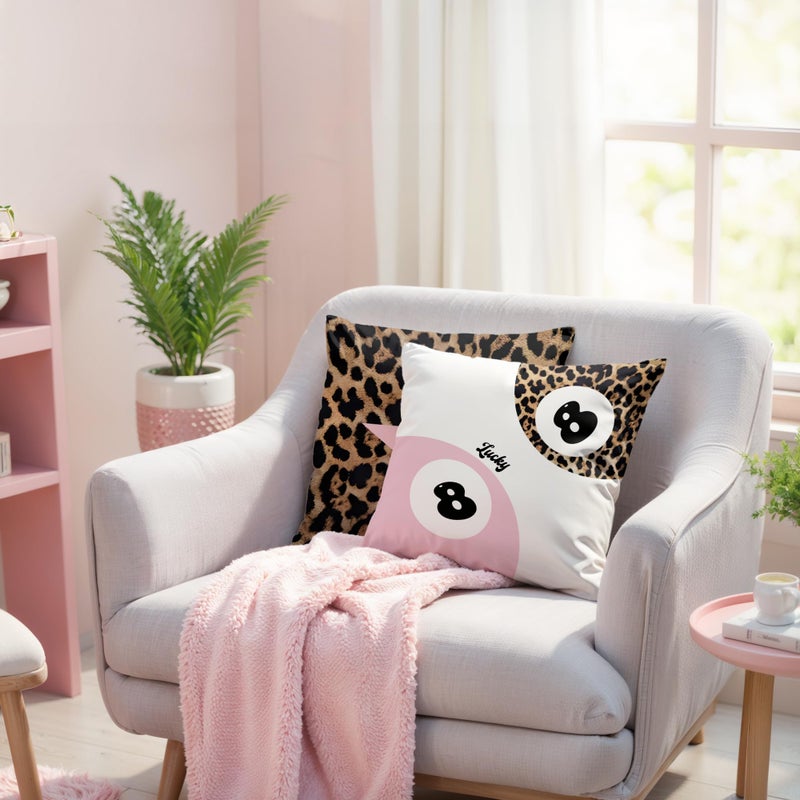 GTYNU Trendy Funky Cheetah Pink Y2K Luck 8 Ball Pillow Covers 18x18 Set of 2,Cheetah Leopard Lover Gifts for Women,Coquette Preppy Pillow Covers for Girls Room Dorm Apartment Decor - Image 3