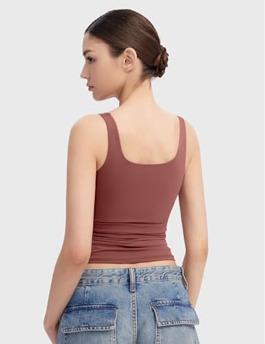 PUMIEY Women's Square Neck Tank Tops Sleeveless Double Lined Basic Going Out Top, Marsala Small - Image 4